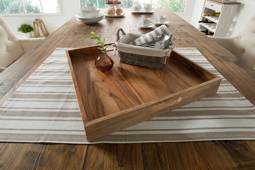 Elegantes Servier Tablett CIANO 40x40cm Akazie Massivholz mit Griffen