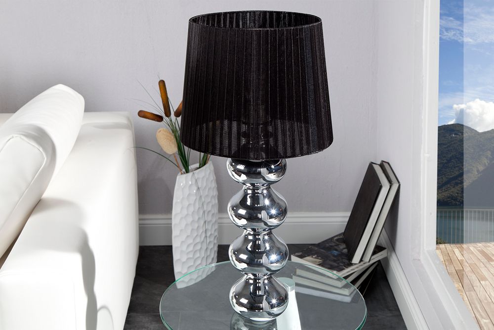 Elegante Design Tischlampe MIA 60cm silber Tischleuchte Stoffschirm