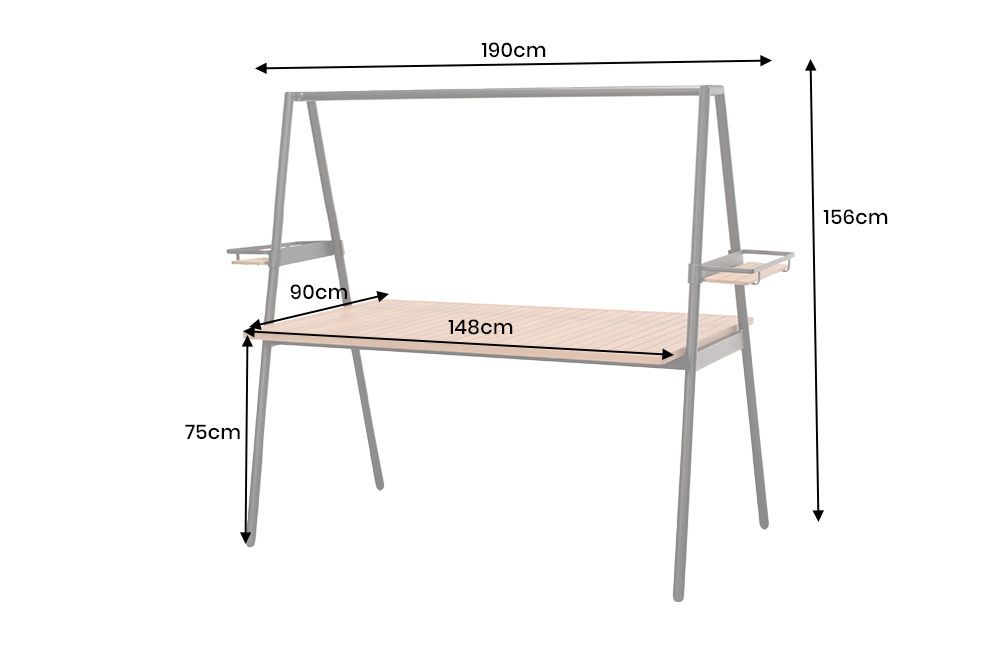 Outdoor Gartentisch RIO 190cm anthrazit Aluminium Massivholz mit Dekostange wetterfest