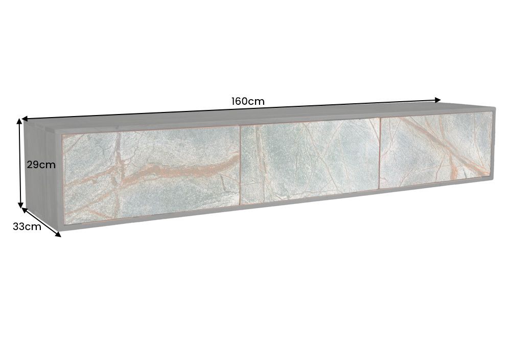 Massivholz TV Lowboard MOUNTAIN SOUL 160cm schwarz hängend echter Naturstein Akazie