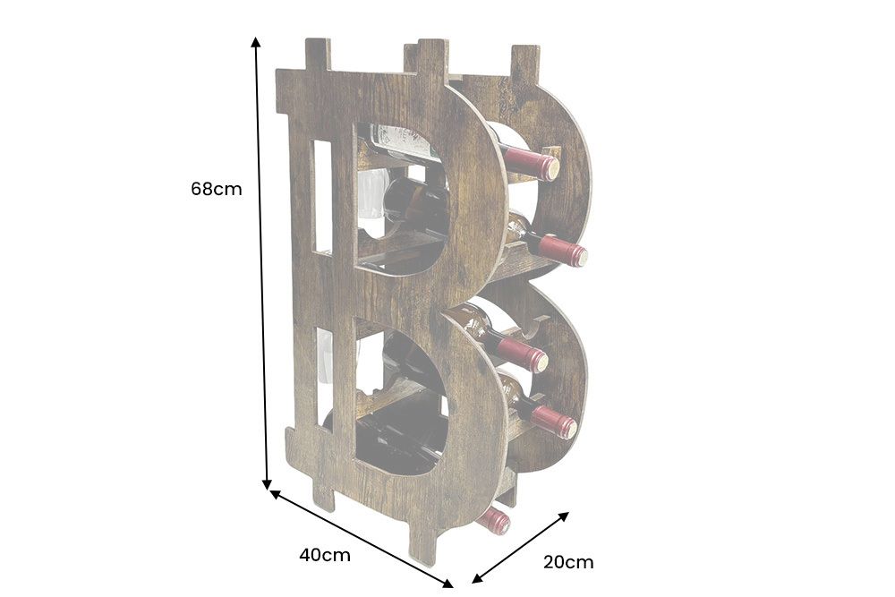 Stilvolles Weinregal BITCOIN 70cm natur Holzregal für 10 Flaschen und 4 Gläser