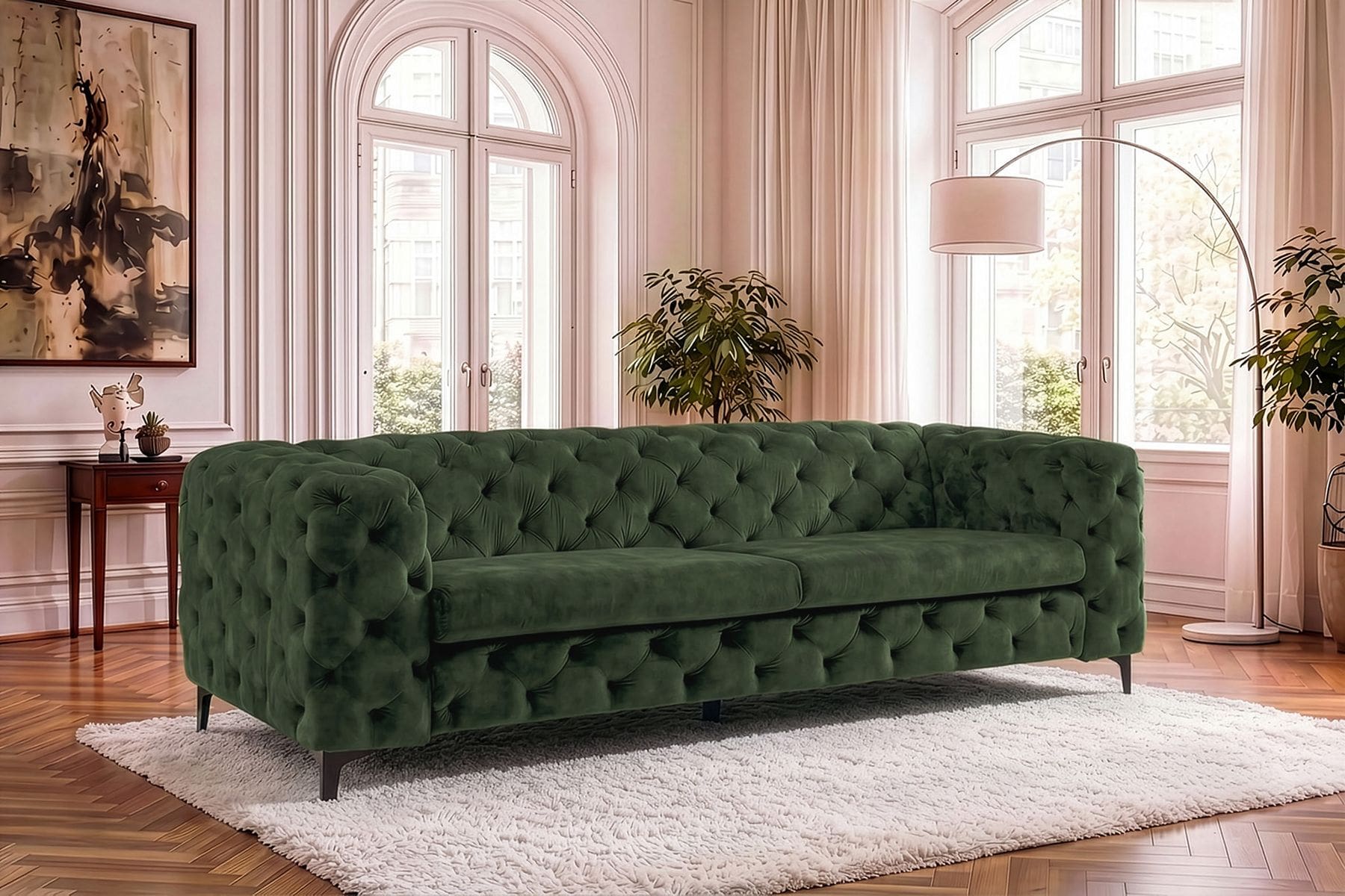 Chesterfield Sofa MODERN BAROCK 235cm grün Samt 3-Sitzer Couch Federkern