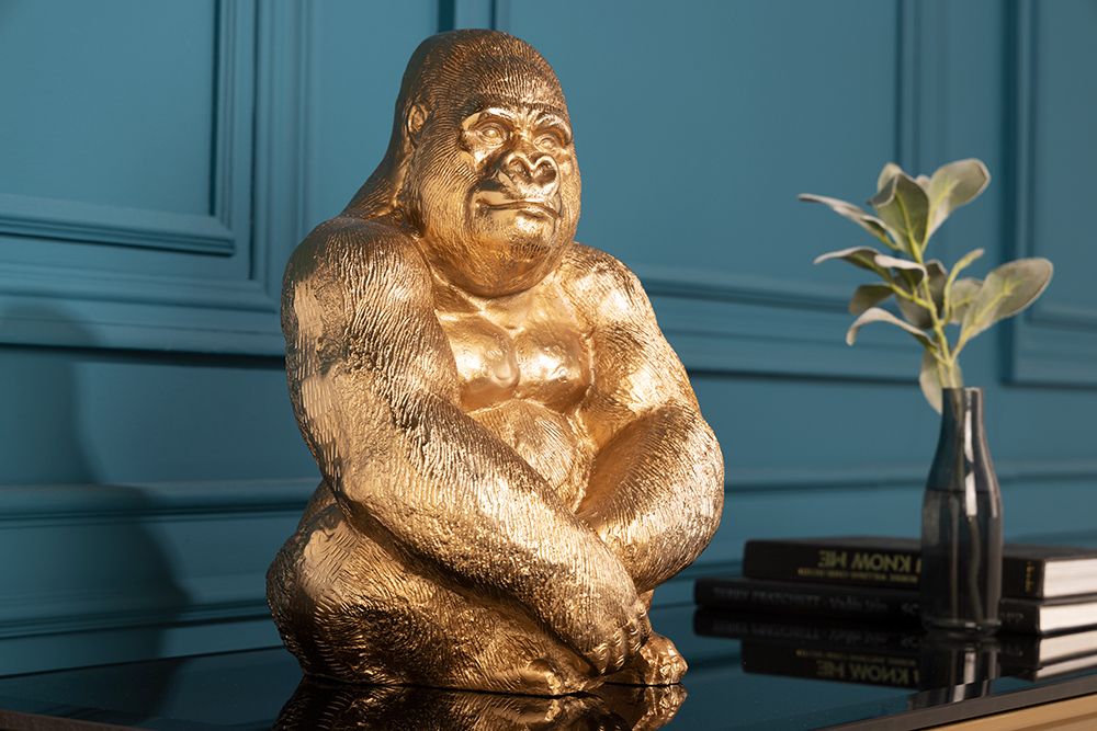 Dekorative Gorillafigur KONG 40cm gold handmade Metall Skulptur