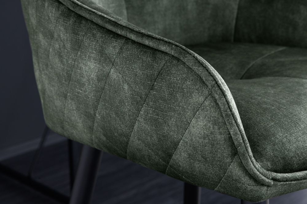 Design Barhocker EUPHORIA dunkelgrün Samt schwarze Metallbeine Barstuhl mit Lehne