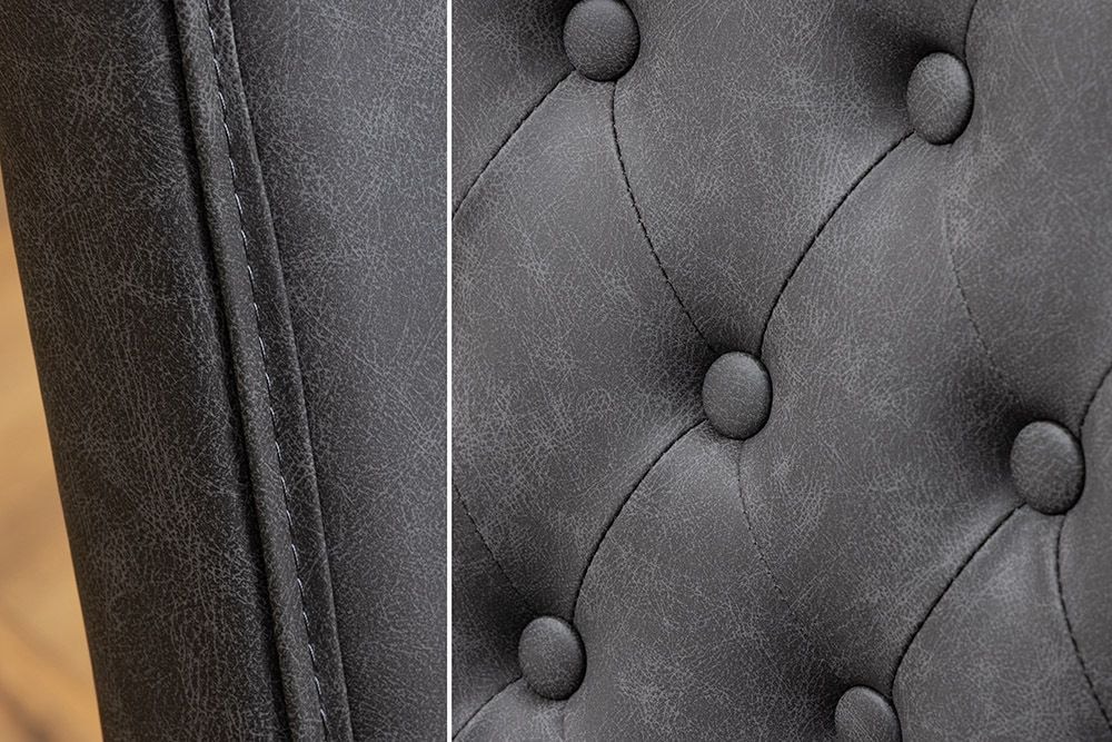 Chesterfield Stuhl CASTLE schwarz Kunstleder Gummiholz Ziernieten