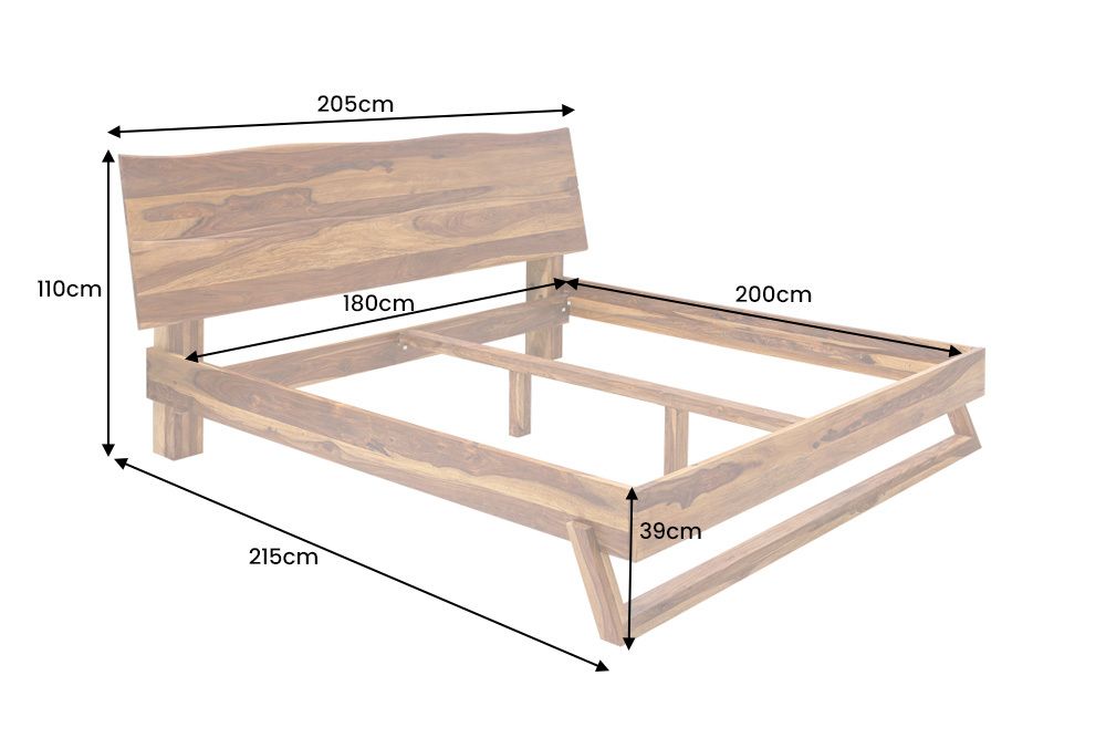 Massives Baumstamm Bett AMAZONAS 180x200cm braun Sheeshamholz stone finish