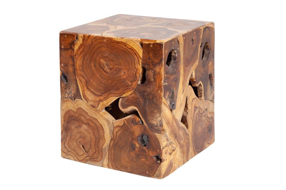 Massiver Beistelltisch SQUARE 40cm Teakholz Würfel Sitzhocker
