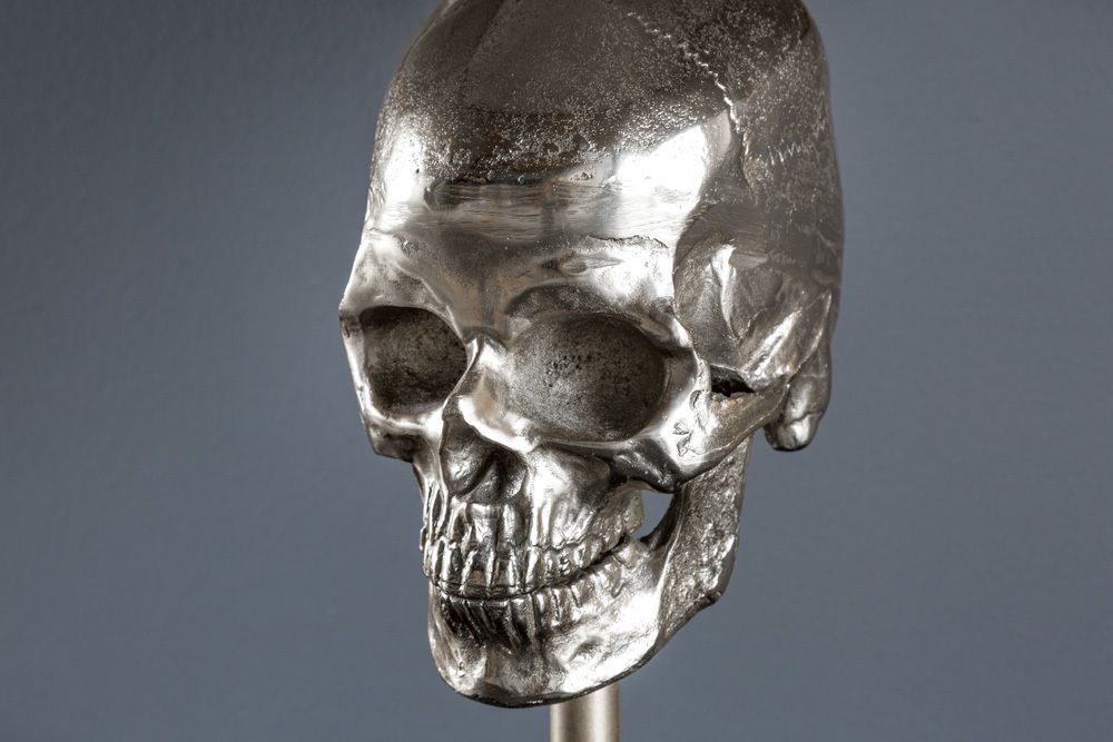 Extravagante Tischlampe SKULL 56cm schwarz silber Metall Totenkopf Skulptur Leuchte