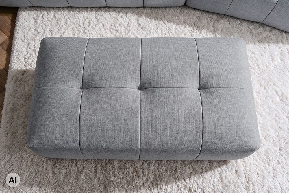 Moderner Hocker ROYAL 120cm grau Veloursstoff Federkern Sitzhocker