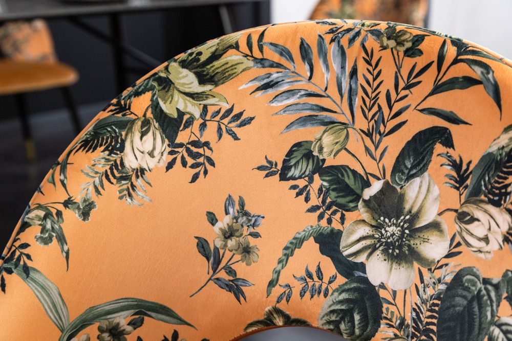 Design Stuhl PRÊT-À-PORTER gelb Samt florales Muster und goldene Fußkappen