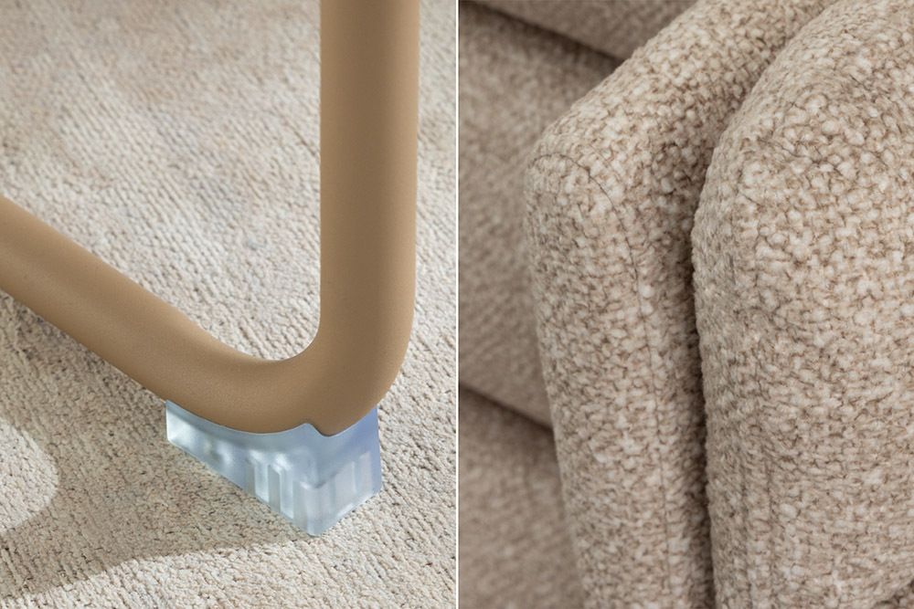 Design Freischwinger Stuhl COMFORT beige Strukturstoff mit Metallgestell