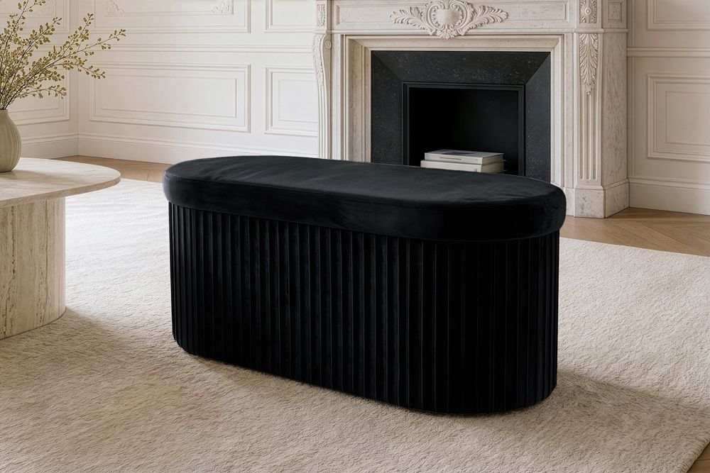 Faltbare Polsterbank ÉLAN 80cm schwarz Samt Sitzbank mit Stauraum