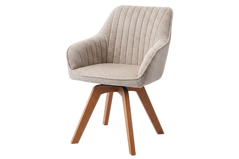 Design Stuhl LIVORNO beige Strukturstoff Massivholzbeine drehbar Auto-Return-Funktion