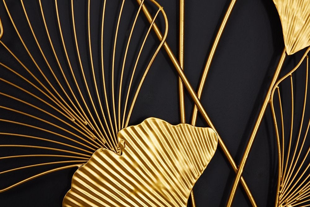 Elegante Wanddeko GINKGO 110cm gold in filigraner Blattform