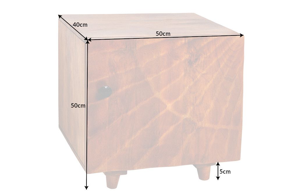 Massiver Nachttisch SCORPION 50cm braun Mangoholz Beistelltisch mit 3D Schnitzereien