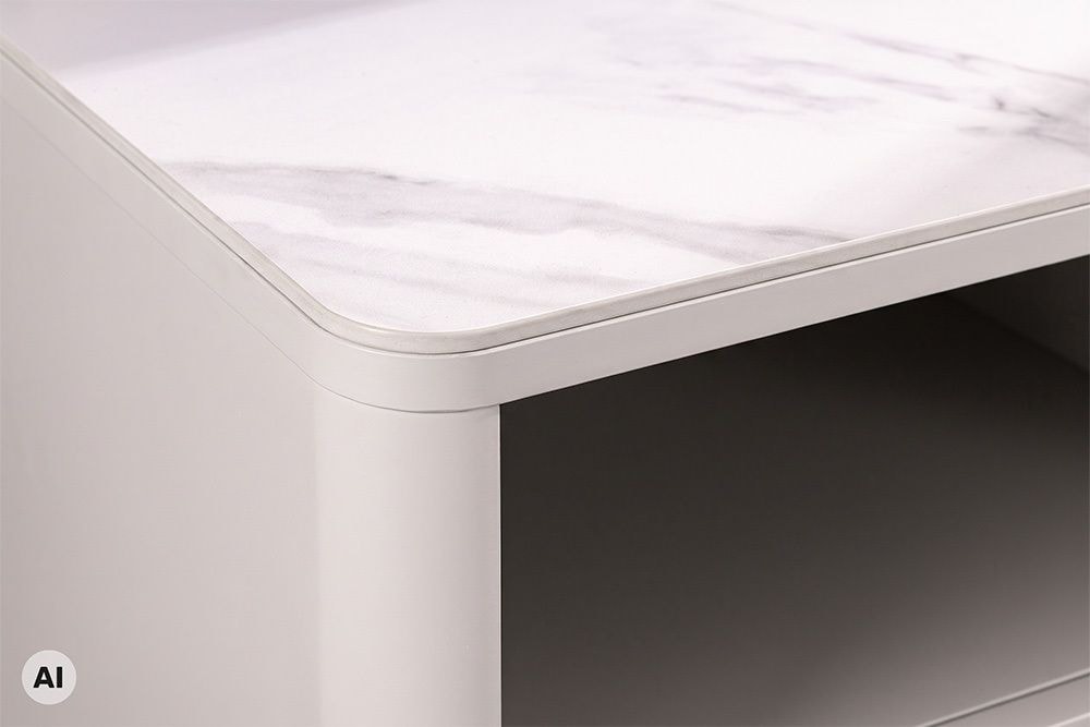 Nachttisch SAVOY 50cm kaschmir beige Keramik Marmor weiß Beistelltisch