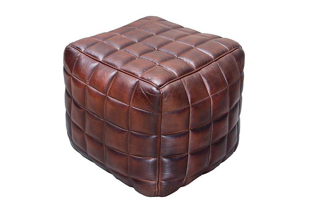 Retro Hocker RIDER 40cm braun Echtleder mit Ziersteppung