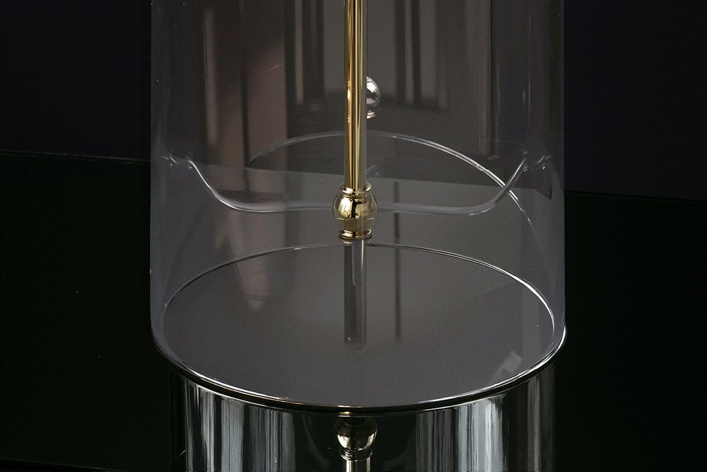 Moderne Tischlampe CLASSICO 50cm transparent Glas weiß gold Leinenschirm