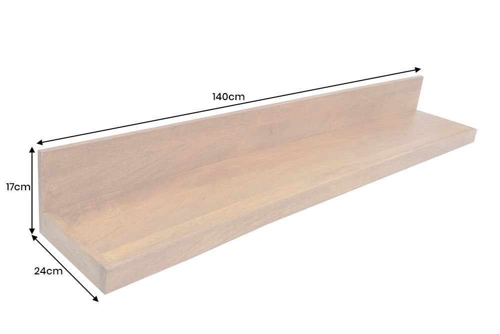 Massives Wandregal MAKASSAR 140cm braun Mangoholz honey finish handmade