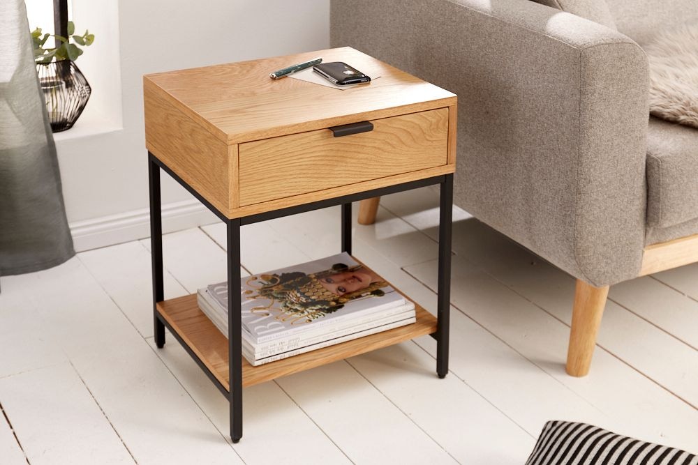 Industrial Nachttisch ELEMENTS 40cm Eiche Beistelltisch mit Schublade
