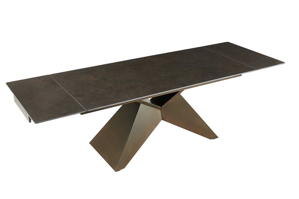 Design Esstisch DIAMOND 180-260cm rost Keramik Metallgestell bronze