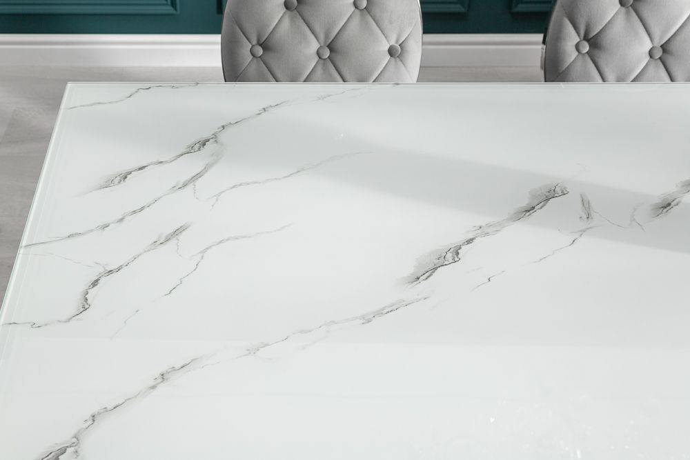 Design Esstisch MODERN BAROCK 200cm weiß chrom Glasplatte Marmor Edelstahlbeine