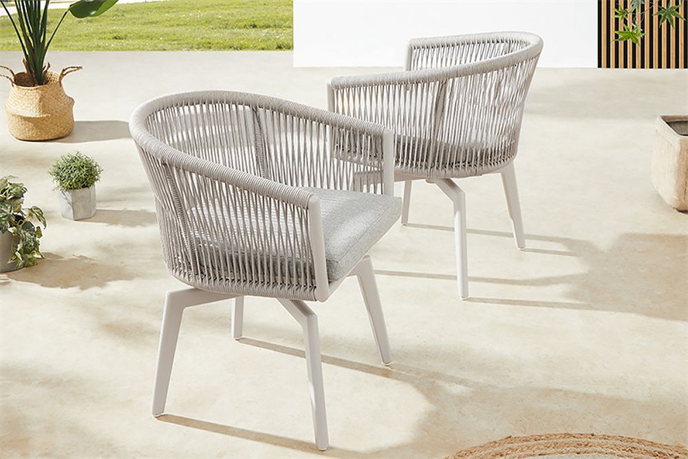 Drehbarer Stuhl ROPE greige Aluminium Gartensessel inkl. Kissen In- und Outdoor