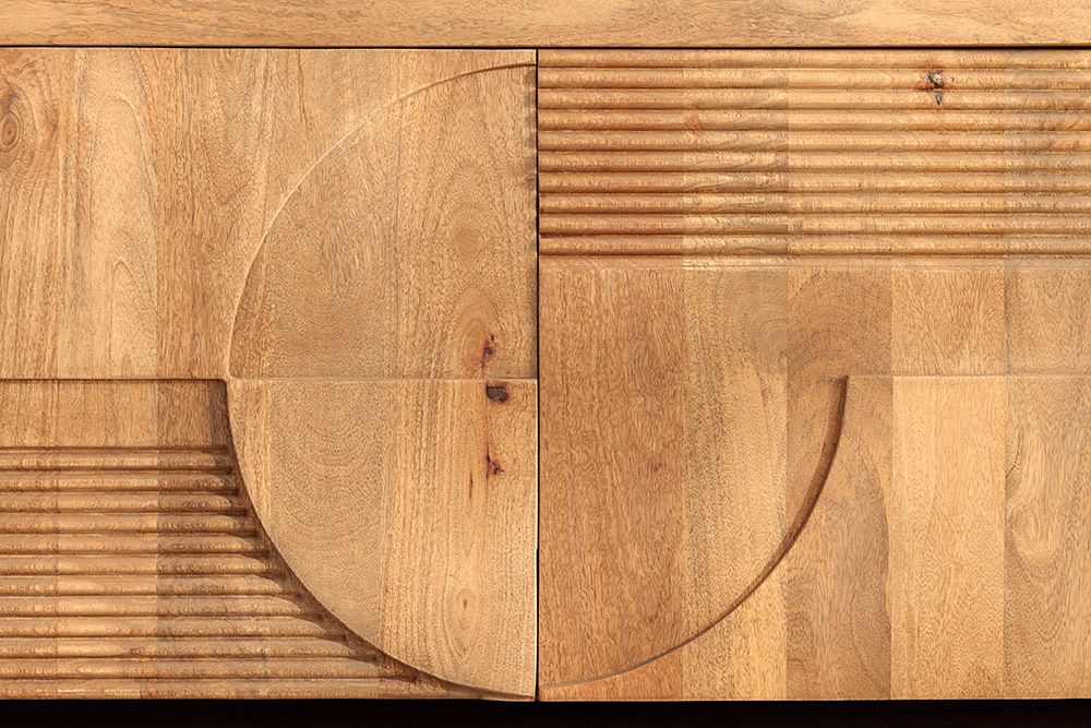 Massives Sideboard ART DECO 170cm cream finish beige Mangoholz abgerundet