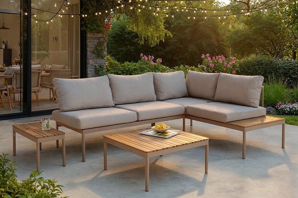 Outdoor Lounge MOBILE MODULAR greige Garten-Sitzgruppe inkl. Tisch und Kissen