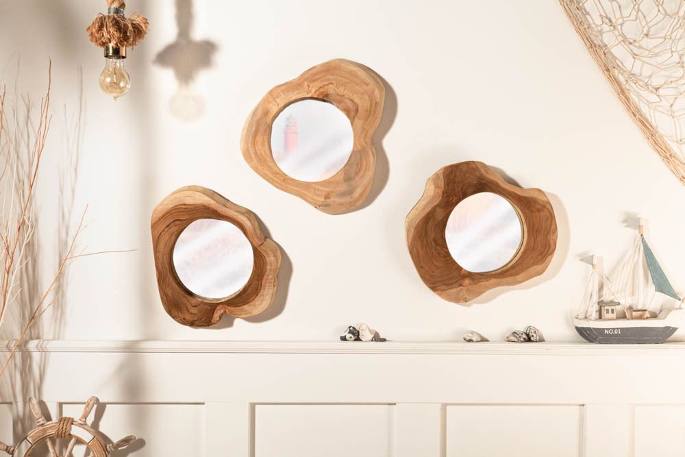 Handgearbeiteter Spiegel REFLECT 31cm natur Teakholz Wandspiegel