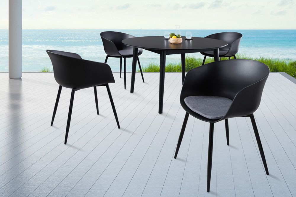 Moderner Stuhl DESIGNO schwarz Kunststoff Gartenstuhl mit Armlehnen Indoor Outdoor
