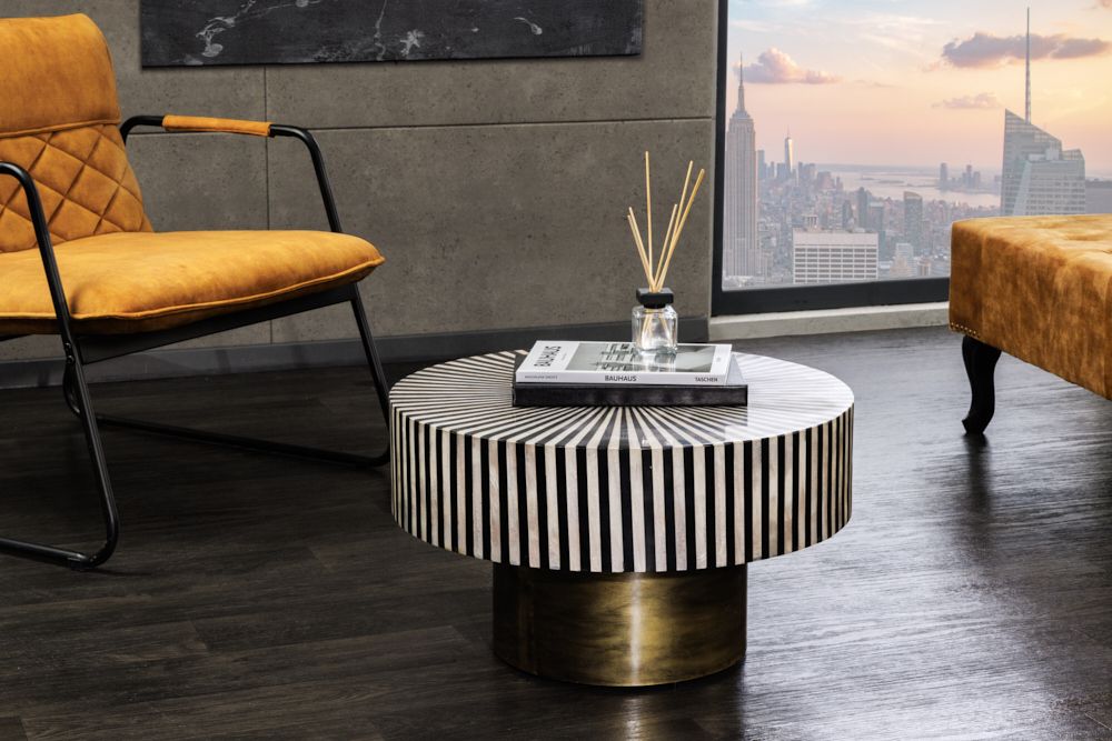 Bone Inlay Couchtisch HARMONY NATURE 60cm rund schwarz weiß gold Intarsien Kunsthandwerk » Jetzt kaufen