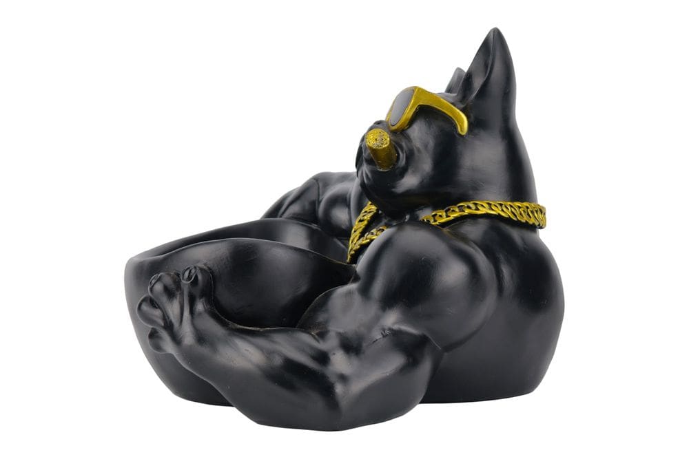 Deko-Figur BULLDOG 35cm schwarz handmade Schale mit Ablagefach