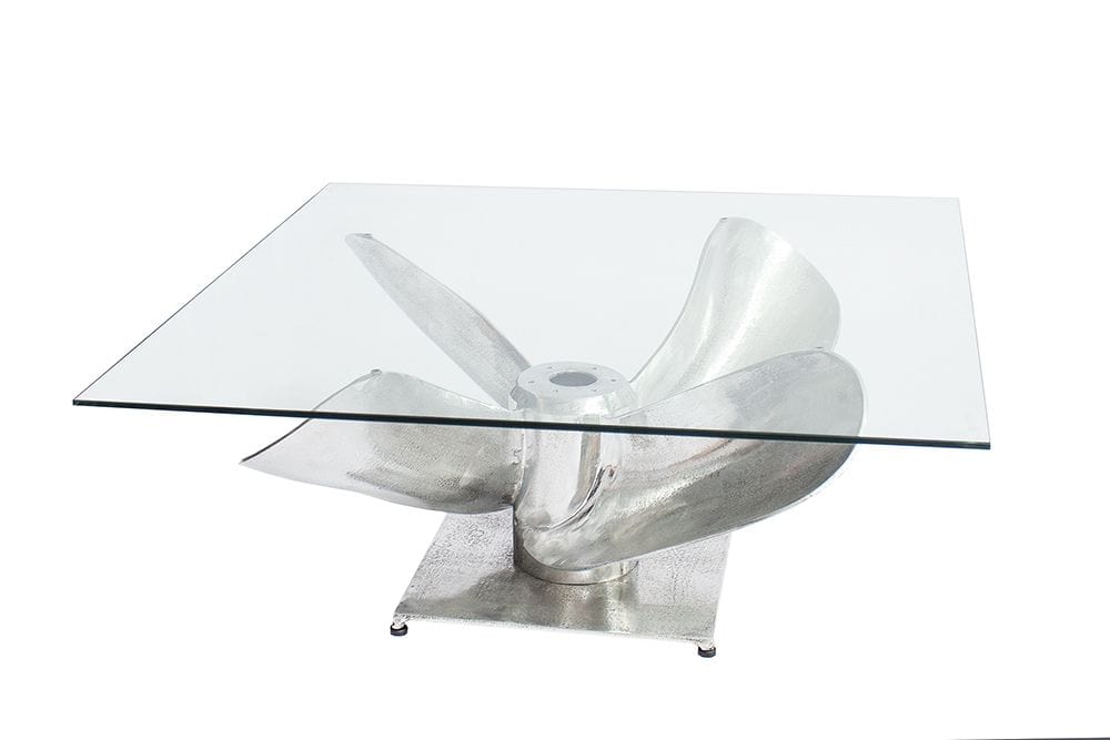 Maritimer Couchtisch OCEAN L 85cm silber antik Schiffsschraube mit Glasplatte