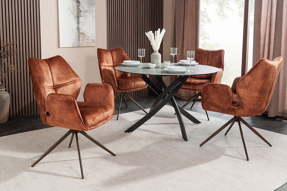 Drehbarer Design Stuhl CONCORD rost braun Samt Taschenfederkern Metallgestell braun