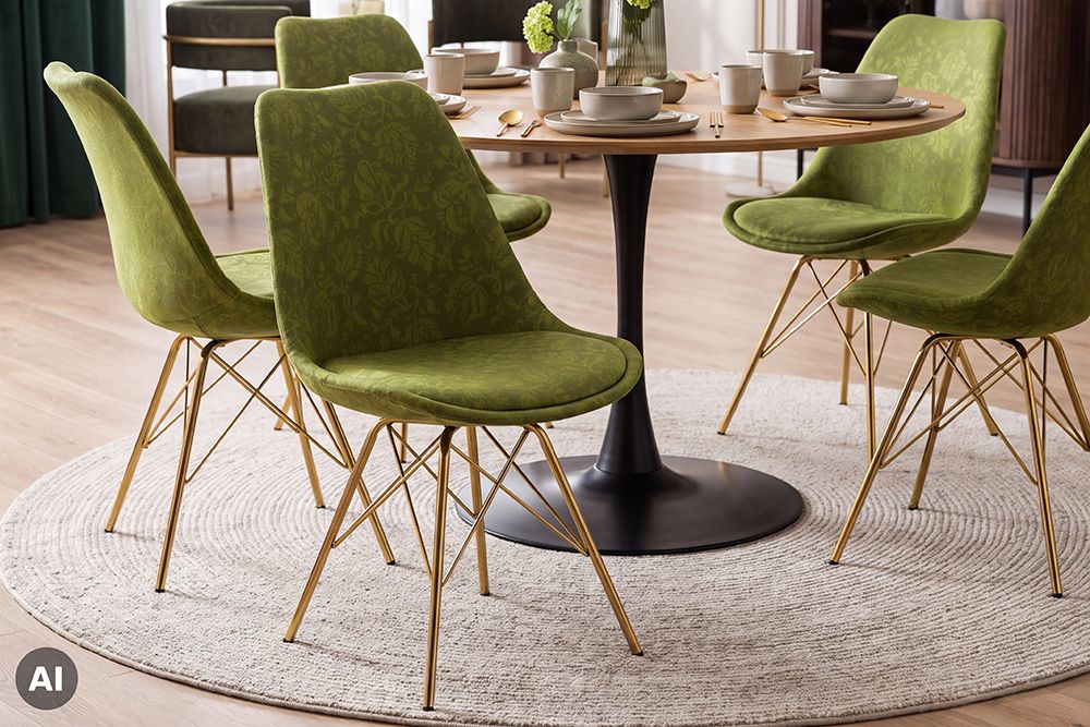 Design Stuhl SCANDINAVIA MEISTERSTÜCK grün Chenille gold Metall