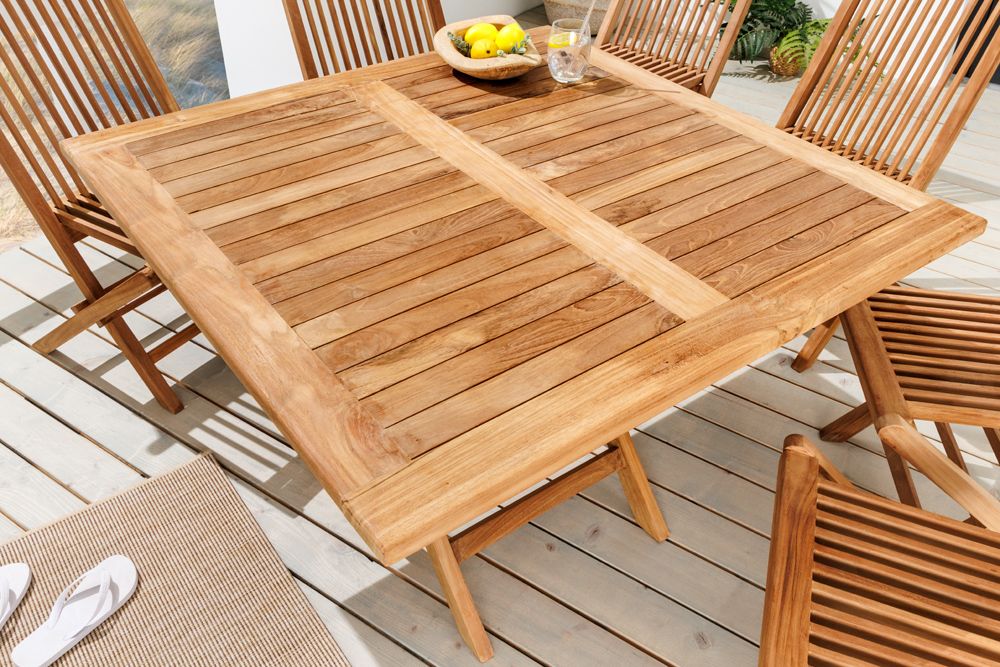 Massiver Esstisch EMPIRE TEAK 100cm natur Teakholz klappbar