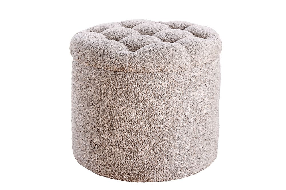 Runder Hocker MODERN BAROCK 50cm champagner Bouclé mit Stauraum