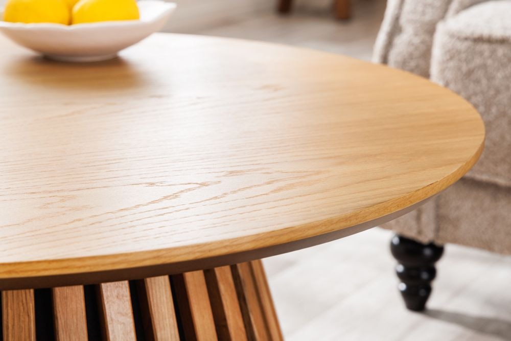 Runder Couchtisch VALHALLA WOOD 70cm natur Eichenholz Säulenfuß