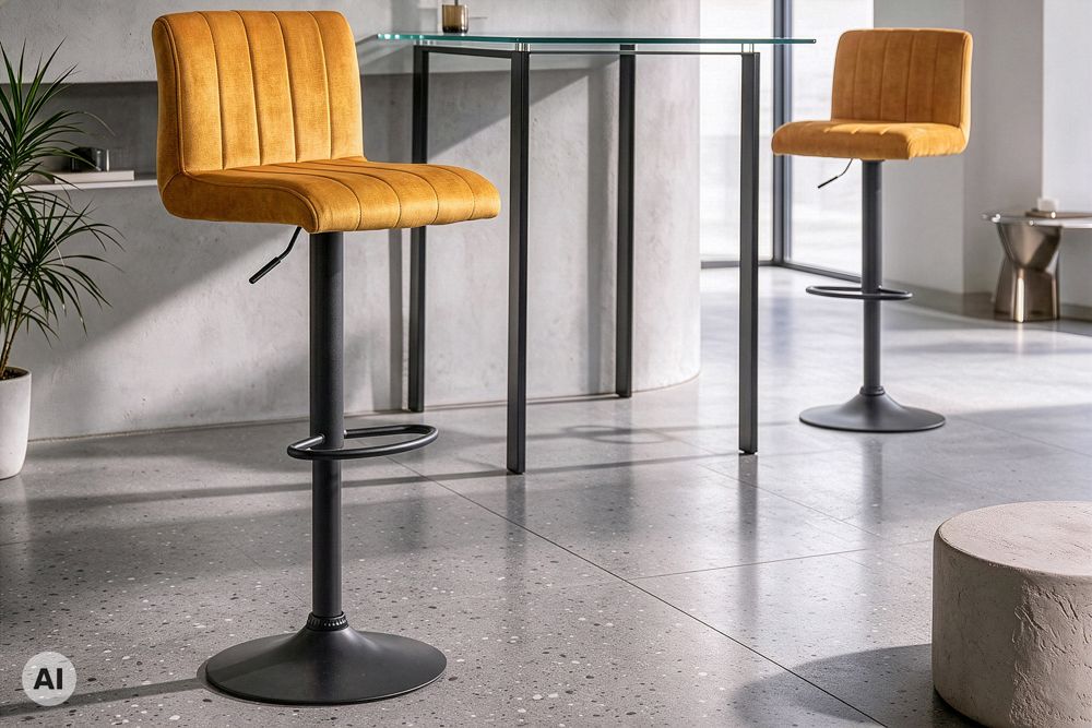 Drehbarer Barhocker PORTLAND senfgelb Samt Barstuhl mit Lehne höhenverstellbar