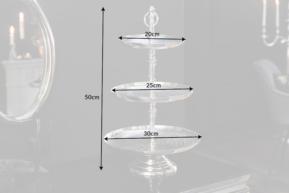Elegante Etagere ORIENT 50cm silber im Rice Hammerschlag Design mit drei Etagen