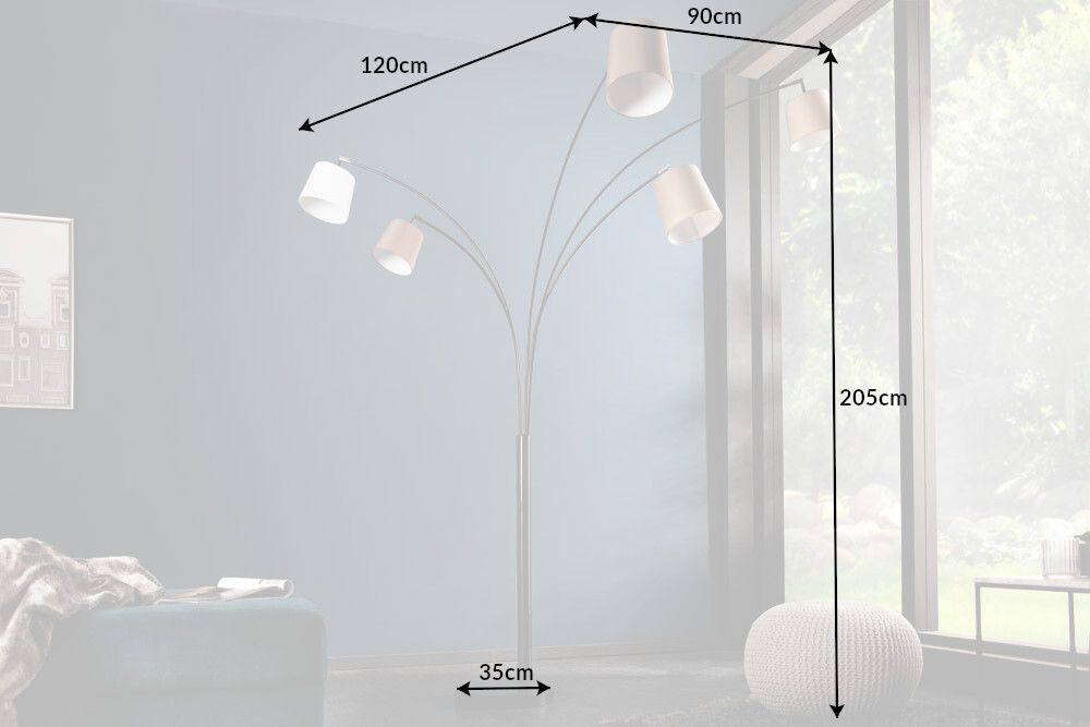 Design Bogenlampe LEVELS 205cm weiß beige braun 5 Leinenschirme Stehlampe