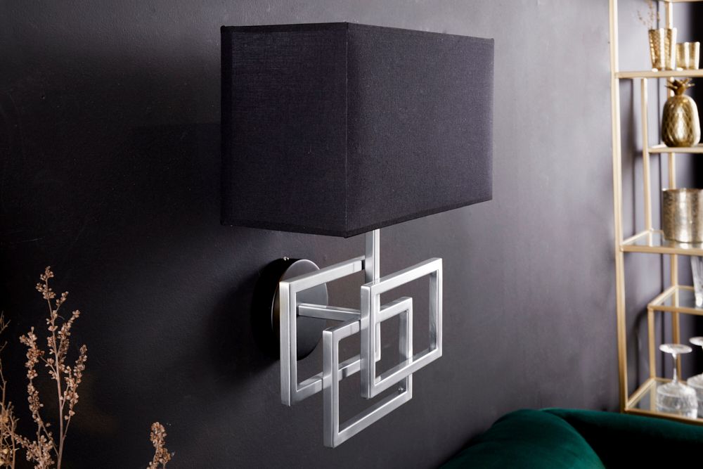Moderne Wandleuchte ATLANTIS 44cm silber Stoffschirm schwarz Lampe