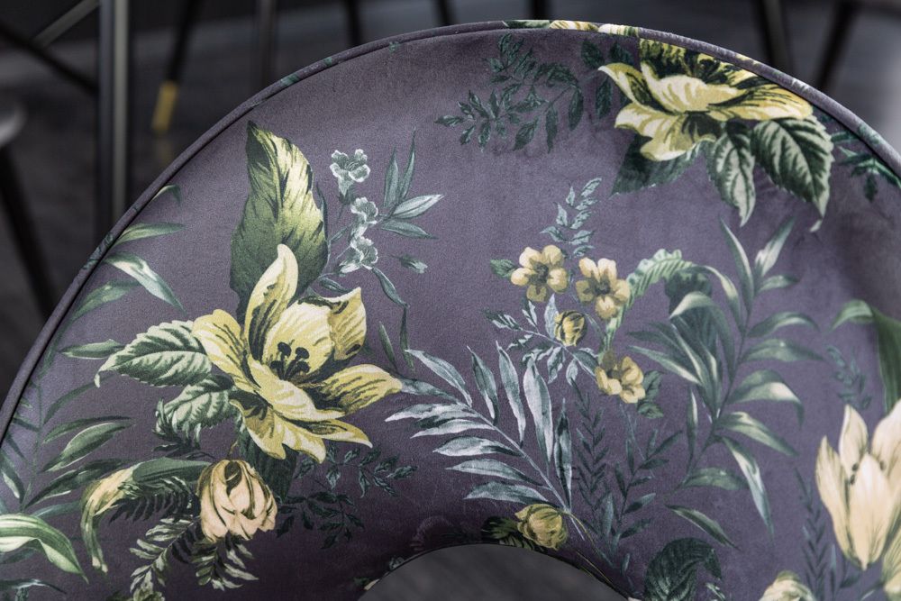 Design Stuhl PRÊT-À-PORTER grau Samt florales Muster und goldene Fußkappen