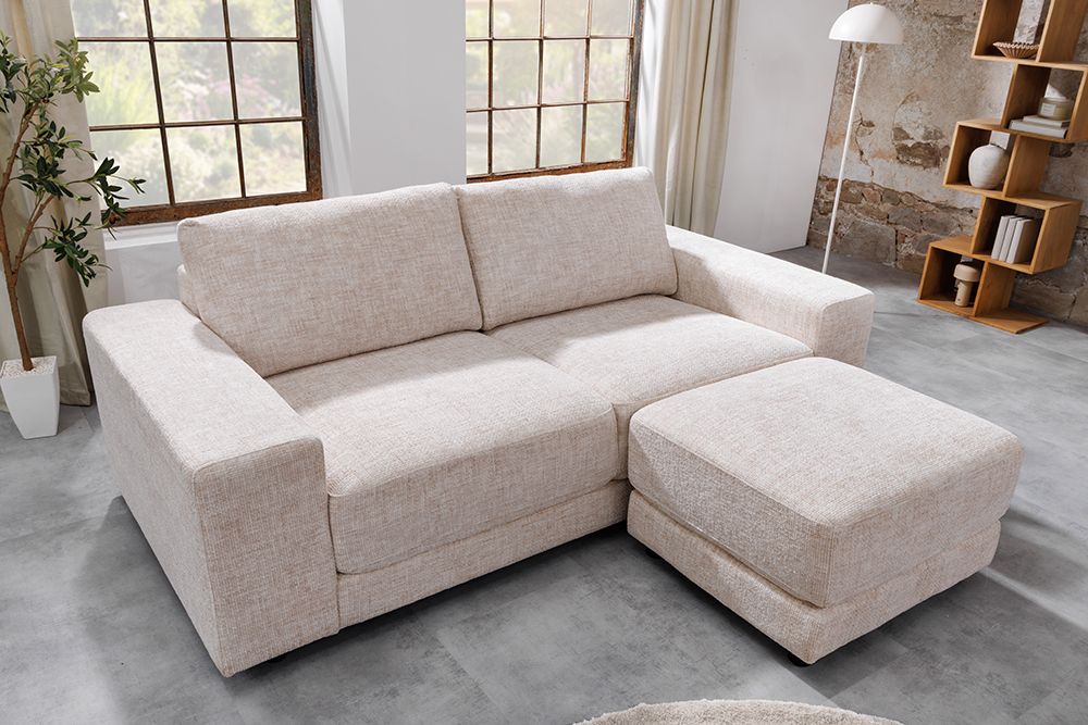 Moderner Hocker LOFT 75cm champagner beige Chenille Nosagfederung Taschenfederkern