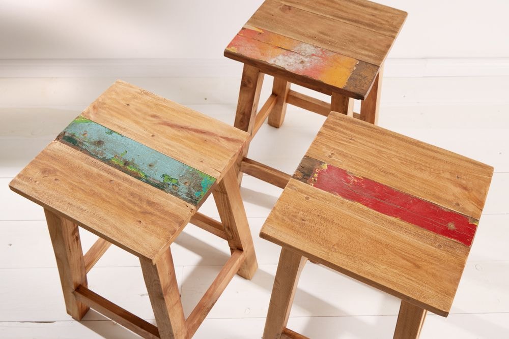 Massivholz Hocker JAKARTA 50cm recycelt Beistelltisch Sitzhocker