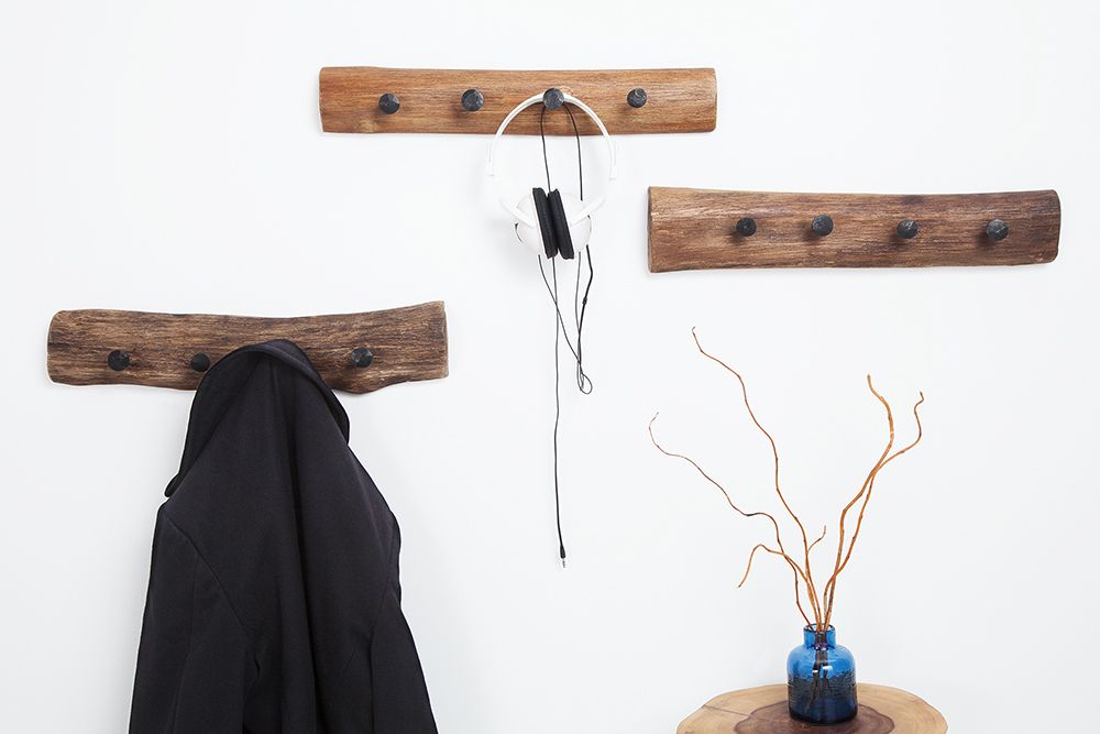 Massive Wandgarderobe HEMINGWAY 50cm natur aus recyceltem Teakholz
