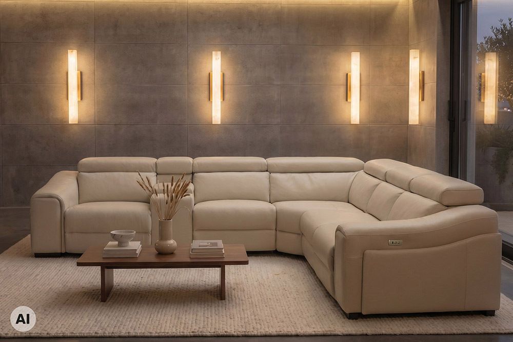 Multifunktionales Ecksofa PRIME 300cm beige Kunstleder Relaxfunktion Getränkehalter