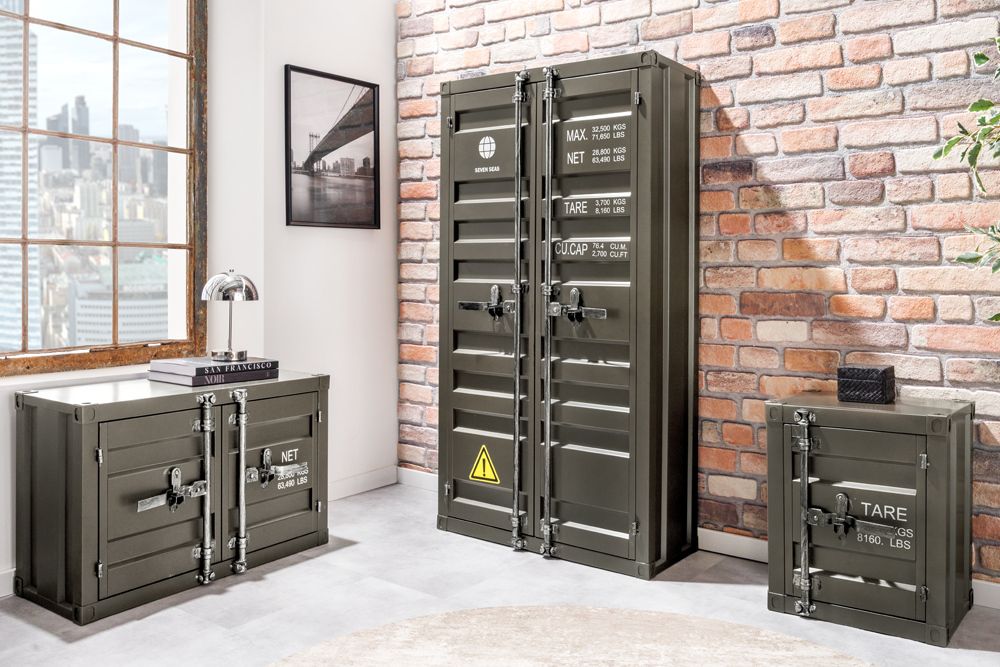 Container-Schrank GLOBETROTTER 50cm anthrazit Metall Nachttisch Beistellschrank