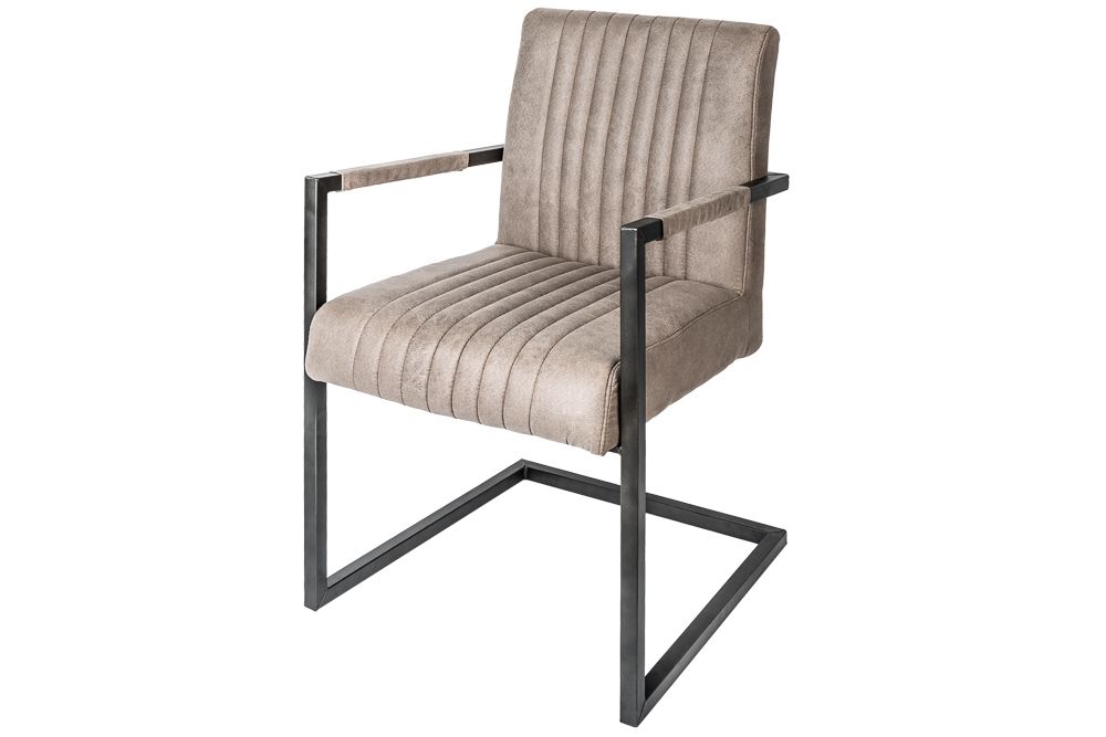 Moderner Freischwinger Armlehnenstuhl BIG ASTON taupe Taschenfederkern Eisengestell